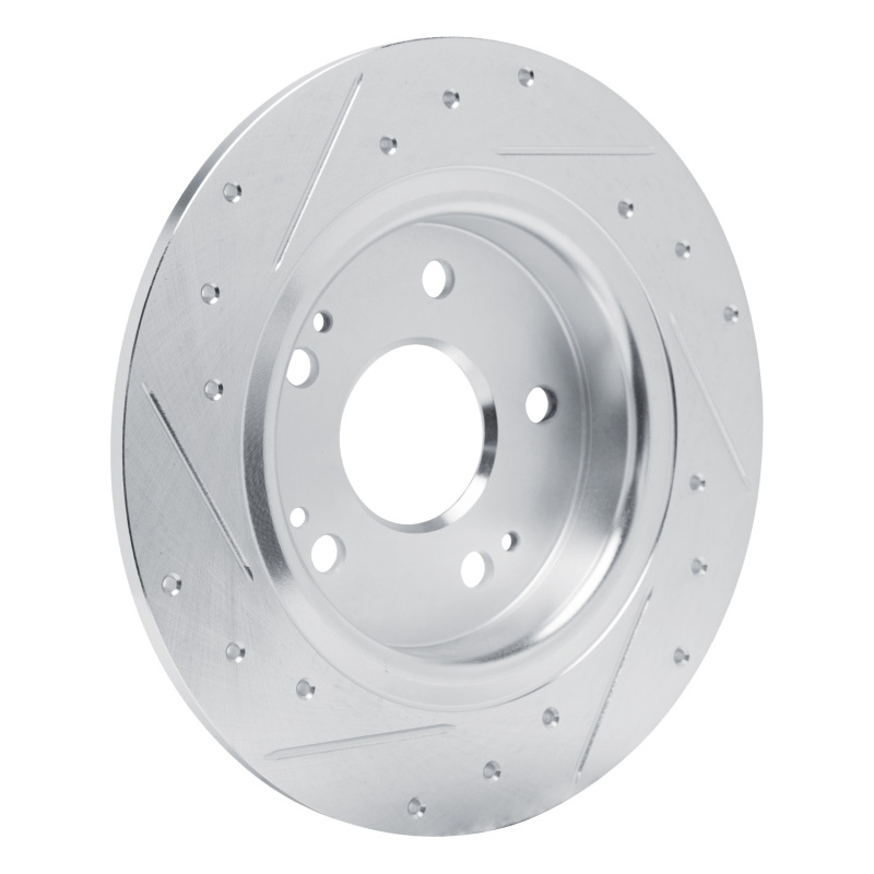 Acura Integra Brake Rotor (1) - Rear Left - R1 Concepts - Drilled & Slotted - Silver - `22-`25